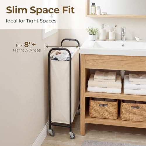 GRANNY SAYS 80L Slim Laundry Hamper with Silent Brake Wheels, Sturdy Metal Frame & Handle, Rolling Laundry Basket for Laundry Room, Bedroom, Bathroom, or RV – Great for Singles or Couples, Beige - Thumbnail 3