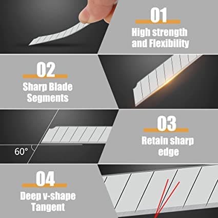 MulWark 100PC 9MM Snap Off 60 Degree Utility Knife Replacement Blades, Multi-Purpose Sharp Precision Box Cutter Blade for Universal Retractable Cutting Knives - Thumbnail 2
