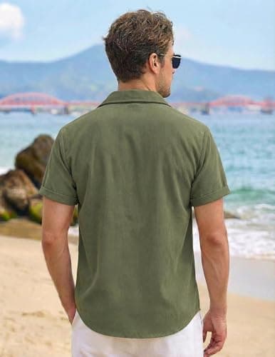ZAFUL Mens Shirt Mens Button Down Shirt Business Casual Outfits Breathable Lightweight Green XXL - Thumbnail 4