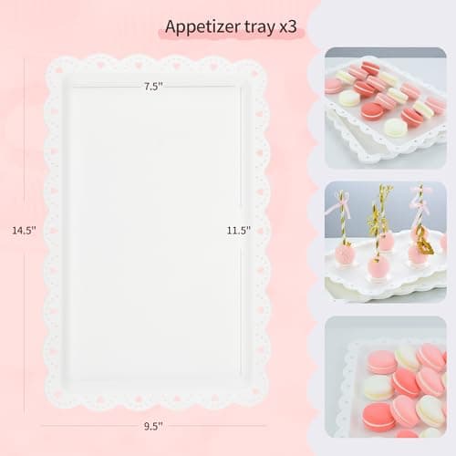 Pack of 11 NWK Cake Stand Set, with 3 x Two-Tier and 3 x Three-Tier Cupcake Stands, 4 x Appetizer Trays, 1 x Tablecloth for Birthday Bridal Baby Shower Party (White) - Thumbnail 4
