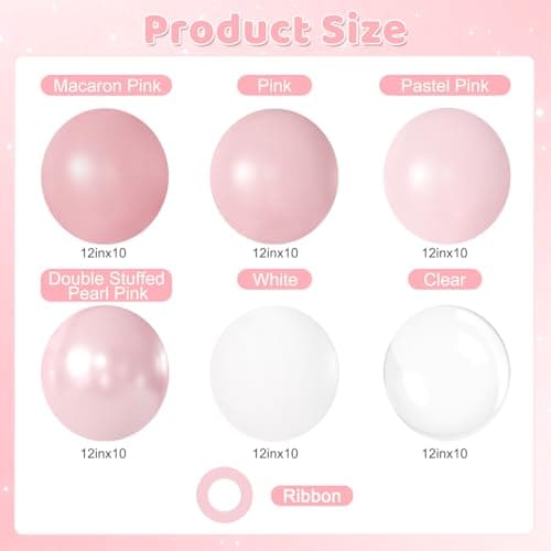 Pearl Pink Balloons, 60Pcs 12Inch Pink and White Balloons Including Double Stuffed Pink Pastel Macaron Light Pink White Clear Balloons for Wedding Bridal Shower Baby Shower Birthday Party Decorations - Thumbnail 2