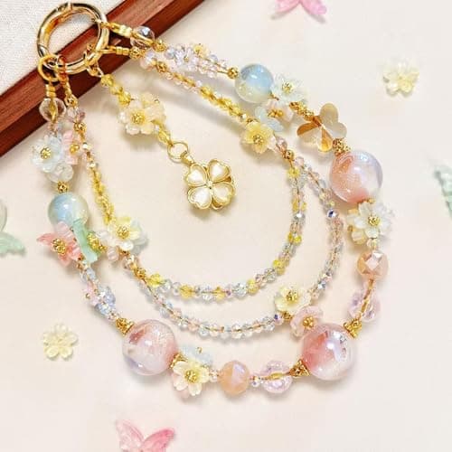 TIANTAIYUE Beaded Phone Charm Strap for Women, Aesthetic Crystal Glass & Pearl Wrist Lanyards, Universal Anti-Lost Detachable Cell Phone Chain for Smartphone Case, Camera, Keys, Gift for Her - Thumbnail 5