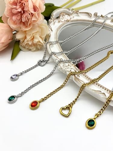EverGlimp Heart Slip Chain Necklace for Women, 39 Inch Extra Long Cuban Chain, Removable Heart O-Ring, Crystal Pendant, Double Layer Adjustable Stainless Steel Y-Necklace, Statement Jewelry - Thumbnail 6