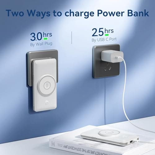 Magnetic 10000mAh Portable Charger for iWatch & iPhone, 22.5W USB C Fast Charging Wireless Power Bank Built-in Cables and Wall Plug, External Travel Battery Pack Compatible with iOS Android Devices - Thumbnail 4