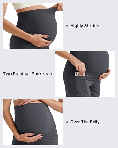 G4Free Maternity Shorts Active Over The Belly Stretchy Pregnancy Yoga Shorts with Pockets Workout Short Lounge Pants(Dark Gray,L) - Thumbnail 6