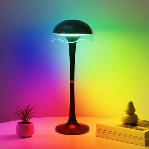 DEXULESA Cordless Table Lamp, Portable Battery Operated Touch Control Lamp with 3 Colors & 7 RGB Stepless Dimmable, Rechargeable Table Lamp for Home Office/Dinner/Restaurant/Bedroom (Black) - Image 1