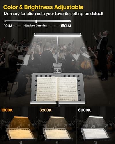 Glocusent Music Stand Light, Clip on Piano Lamp with 3 Colors & 5 Brightness Levels,USB-C Rechargeable Piano Light, Lasts up to 140 Hrs, Perfect for Piano & Piano Teacher Gift - Thumbnail 3