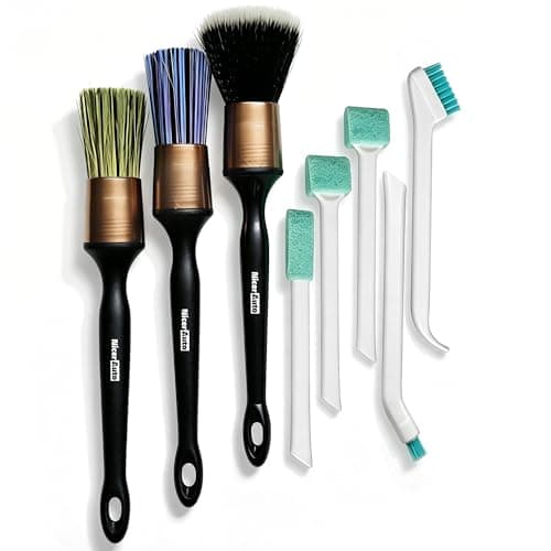 8PCS Professional Car Detailing Brush Set, Boars Hair & Ultra Soft Auto Detailing Brushes for Car Interior Exterior Deep Cleaning, Detail Brush Kit for Wheels Leather Air Vents Dusting, Gold