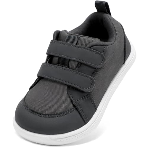 STQ KIDS Toddler Boy Shoes Wide Toe Box Barefoot Shoes Lightweight Kid Tennis Sneakers Non-Slip Zero Drop First Walking Running Shoe Outdoor Indoor Activities Dark Grey Toddler Size 5 - Image 1