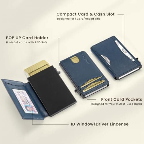 RUNBOX Slim Card Wallet for Men with ID Window – Minimalist RFID Wallet, Pop-Up Function, Ultra Thin Design, Metal Business Card Case Holds 8+ Cards, Gifts for Men, Men's Accessories - Thumbnail 2