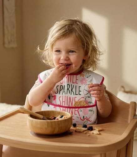 CIVARUA KIDS 3-Pack Waterproof Baby Bibs for Eating - Mess Proof Lightweight Toddler Feeding Bibs with Large Food Catcher, Food-Grade Baby Eating Essentials, Easy to Put On & Clean(Pink Floral) - Thumbnail 2