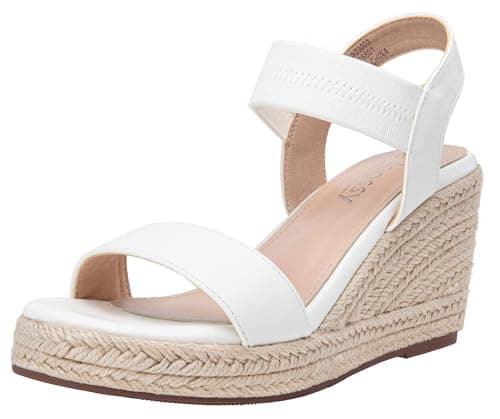 Jeossy Women's Espadrille Wedge White Leather Sandals Comfortable Platform 3.5 Inch Wedges Heel with Arch Support, Summer 8801 Sandals for Beach, Wedding, Dressy Wear, Size 9(DJY8801 whitepu 09) - Image 1