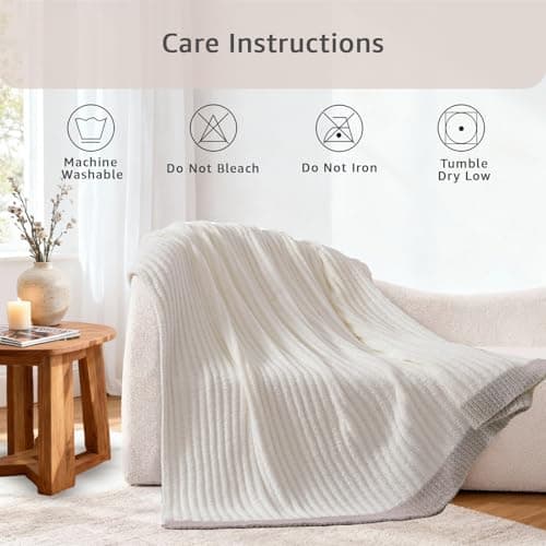 WRENSONGE Striped Throw Blanket, White Soft Cozy Fluffy Warm Hand Made Throw Blankets for Couch, Sofa, Chair, Bed, Camping, Picnic, Travel Lightweight Bed Blanket - 50"*60" - Thumbnail 2