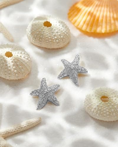 UANNEAU Silver Earrings for Women Trendy 14K Gold Plated Chunky Starfish Stud Earrings Hypoallergenic Lightweight Beach Earrings Jewelry - Thumbnail 5