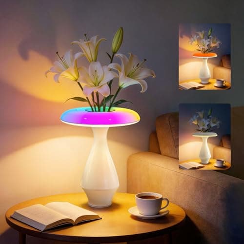 Honey Tour 2-in-1 Ceramic Table Lamp, Perfect Mother’s Day Gift for Mom, RGB Color-Changing & 3000K LED Bedside Lamp, Modern Vase Lamp for Bedroom, Nightstand & Desk Decor - Image 1