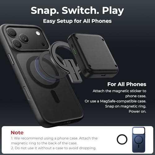abxylute M4 Snap-On Mobile Gaming Controller for Android & iPhone, Switch 1&2, Portable Bluetooth Mini Controller, Pocket-Sized Retro Emulator Gamepad w/Stand, Dual Joystick Turbo Pro Gaming, Magnetic Black - Thumbnail 5
