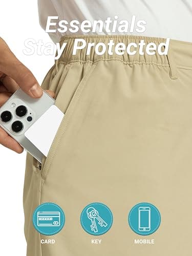 Arcweg Mens Casual Shorts 6 inch Inseam Stretch Golf Shorts Water Friendly Active Hybrid Shorts Regular Fit Khaki - Thumbnail 5