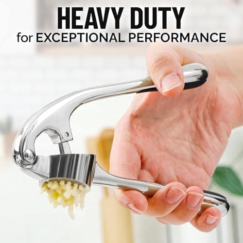 Professional Garlic Mincer Tool - Easy-Squeeze, Easy-Clean with Soft, Ergonomic Handle - Silicone Garlic Peeler & Brush - Thumbnail 4
