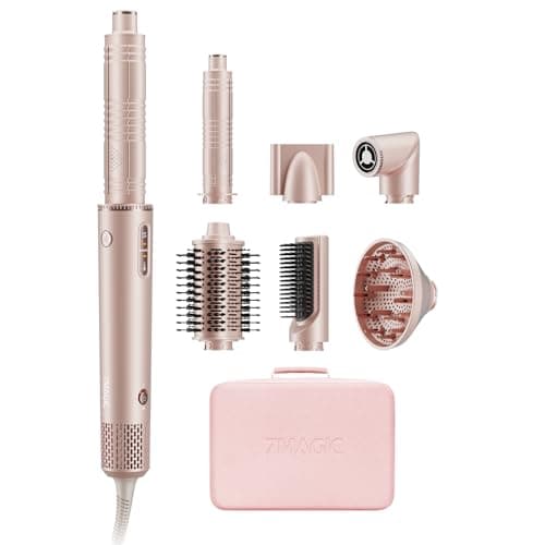 7MAGIC 7-in-1 Hot Air Styler, Hair Styler Dryer Brush with Auto-Wrap Curlers, High-Speed Hair Dryer for Fast Drying, Volumizing & Straightening, Travel Case Included, Pink - Image 1