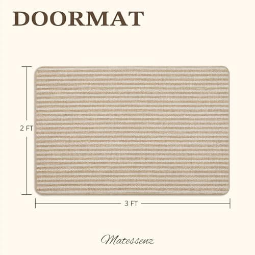 MatEssenz Washable Door Mat 2x3 ft, Inside Welcome Mat, Low Profile Entryway Rug, Neutral Striped Faux Linen, Non-Slip Mudroom & Back Door Mat, Pet Friendly, Khaki - Thumbnail 2