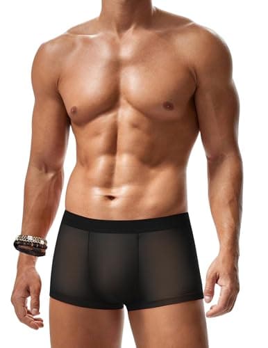 Avidlove Mens Underwear Trunk Breathable Mesh Boxer Briefs Sexy Lingerie Boxer Shorts for Men Black S - Image 1