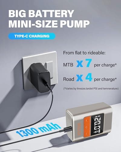 AGILIX Tiny Pump Mini Bike Tire Pump with Gauge, 120PSI Portable Electric Bicycle Air Pump, Auto Stop, Type-C Rechargeable Battery with Presta and Schrader Valves - Thumbnail 4