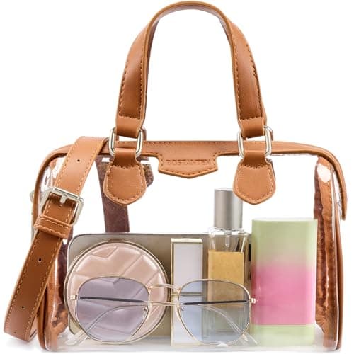 BOSTANTEN Clear Bag for Stadium Events, Small Clear Crossbody Purse with Top Handle for Concerts, Sports, Brown - Image 1