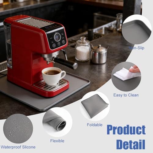 LTHCCOU Silicone Coffee Mat for Countertop 24" x 16" x 0.8" Leak-Proof Under Coffee Maker Mat with Raised Edges for Dish Drying Espresso Machine Bar Station Accessories, Grey - Thumbnail 5