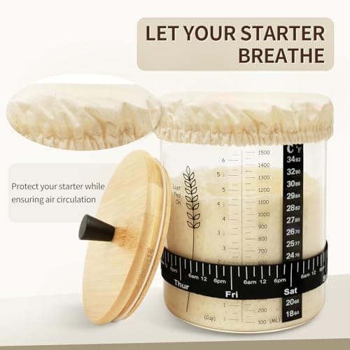 Rakovar 50oz Sourdough Starter Jar, Wide Mouth Sourdough Jar, Large Capacity Sourdough Starter Kit with Lid, Band, Date Tracker, Temp, Sourdough Bread Starter Kit for Perfect Sour Dough(2 Pack) - Thumbnail 4