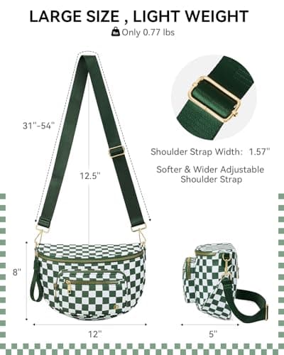 BOSTANTEN Crossbody Bags for Women Cross Body Purse Checkered Bum Bag, Large Diaper Purse for Moms, Perfect for Work/Travel - Thumbnail 3