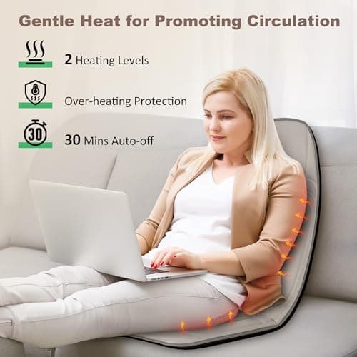 Heycool Vibration Back Massager with Heat, Massage Chair Pad with 10 Vibration Motors & 2 Heating Levels, Chair Massager for Recliner, Sofa, Beige - Thumbnail 2