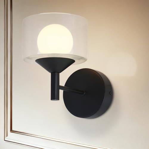 TYhogar Modern Black Wall Sconce,Bedroom Wall Lights with Clear Glass,Up and Down Sconces Wall Decor,Hardwired Hallway Light Led Wall Sconce Indoor Wall Lamp for Living Room,Bathroom Mirror,Kitchen - Image 1