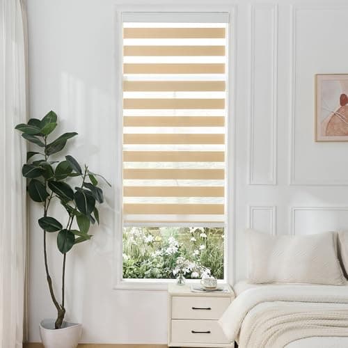 GHV Corded Zebra Blinds for Windows Room Darkening Blinds Dual Layer Privacy for Home and Office (Khaki, 38 in(W) x 72 in(H)) - Thumbnail 2