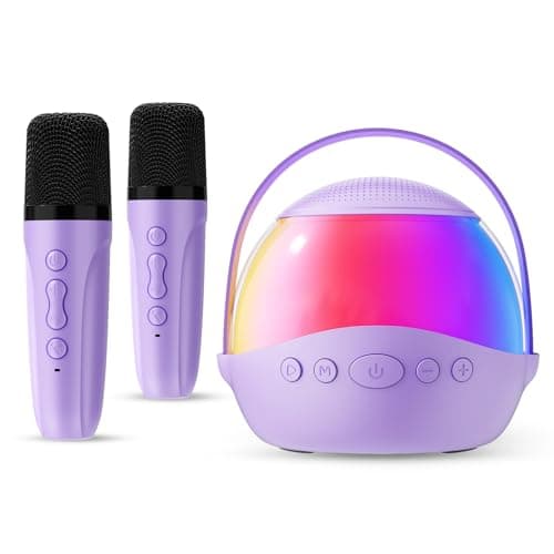 Mini Karaoke Machine Gifts for Kids Adults, Portable Karaoke Speaker with 2 Wireless Microphones, Kids Microphone with Speaker and LED Light, Birthday Gifts for Girls Boys 3-12+ Year Old (Purple) - Image 1