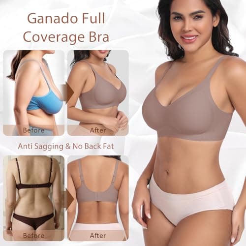 Ganado Bras for Women No Underwire Wireless Push Up Bra Full Coverage Seamless Comfortable Bralettes (Coffee, Medium) - Thumbnail 4