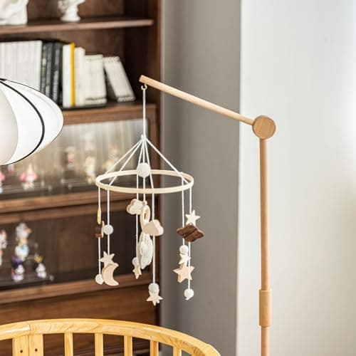 Lanttoe Wooden Floor-Standing Crib Mobile Arm Pro 61 Inches for Baby Nursery-Movable Baby Mobile Hanger with Strong Anti-Dumping Attachment-100% Natural Beech Wood-Thicker Wooden Pole-UpgradeThickened - Thumbnail 6