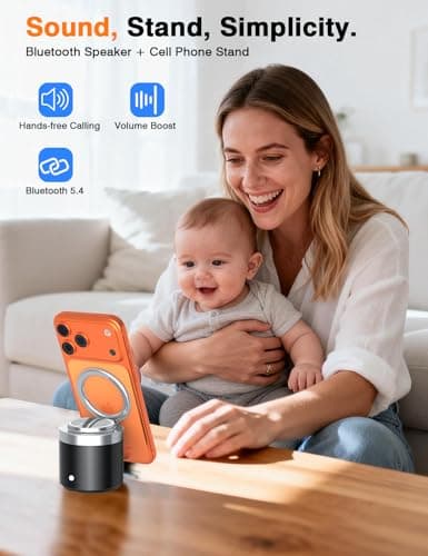 EWA Wireless Bluetooth Speaker with Secure Magnetic Phone Stand, HD Surround Sound & Anti-Slip Base | Hands-Free Magnetic Holder for Desk, Kitchen, Home Workout - Gift Ideal for Men Women (Black) - Thumbnail 3