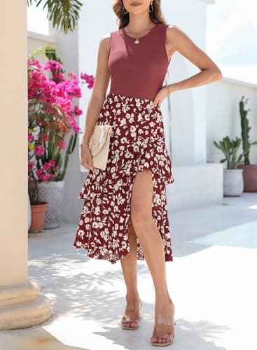 Dokotoo Summer Dresses for Women 2026 Elegant Classy Spring Floral Boho Cocktail Wedding Guest Dresses Womens Midi Dress Vacation Beach Outfits Formal Women's Dress Red - Thumbnail 4