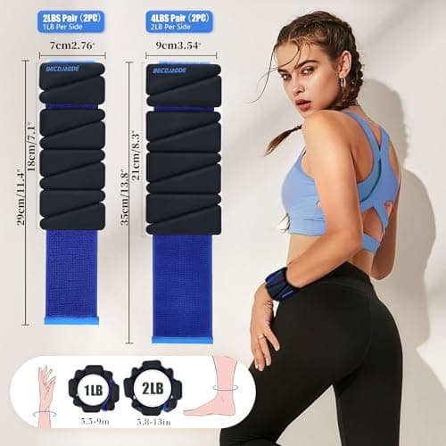 BECOJADDE Ankle Weights Set of 2 (1 lb Each) Wrist Weights for Women Men Adjustable Arm & Leg Weighted Bangles Wristbands for Home Pilates, Walking, Yoga, Workout, Pool Exercise Black Blue - Thumbnail 4