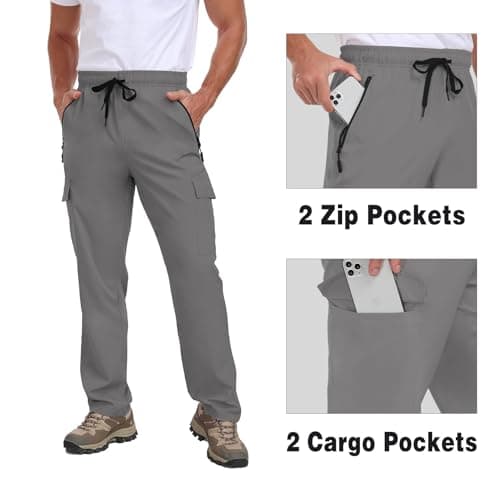 AGVNG Hiking Pants Men Waterproof Quick Dry Cargo Pants with 4 Pockets Elastic Waist Drawstring UPF 50+ Lightweight Work Casual Athletic Running Dark Grey XL - Thumbnail 5