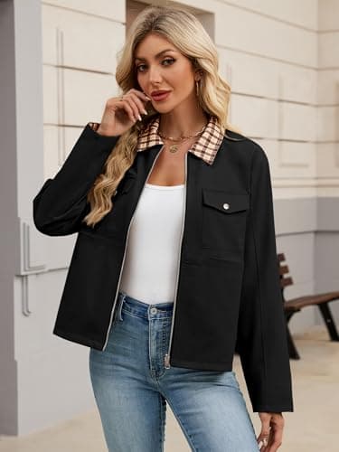 UEAL Spring Jackets For Women 2026 Trendy Black Light Zip Up Cute Summer Jacket Coats Medium Black - Thumbnail 3