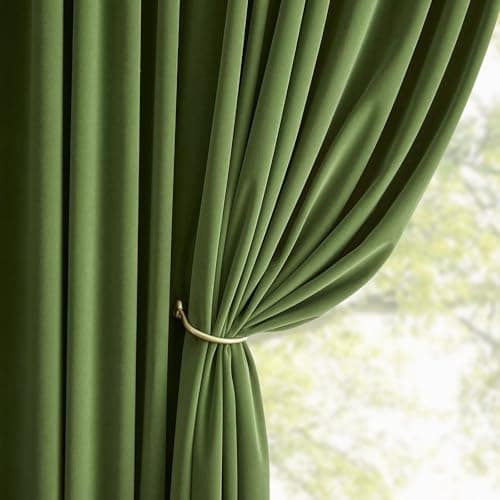 Joydeco Green Velvet Curtains 90 inch 2 Panel, Room Darkening Super Soft Velvet Drapes for Bedroom Living Room Thermal Insulated Window Drapes, Luxury Blackout Rod Pocket Curtains,W52 x L90 inch - Thumbnail 3