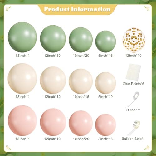 Pink and Sage Green Balloons Arch Kit, 140Pcs Pastel Sage Green Pink Sand White Balloon Garland Arch Kit for Wedding Bridal Shower Spring Birthday Party Decorations - Thumbnail 5