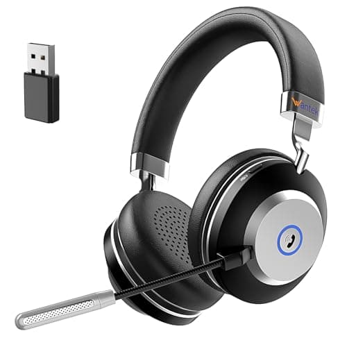 Wantek Wireless Bluetooth Headset with Microphone for Work,45Hrs Playtime with Mute Button,On-Ear Headset with Noise Cancelling Mic for PC,Laptop,Smartphone,Remote Work,Office,Home,Zoom,Skype