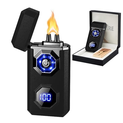 SKRFIRE Plasma Rechargeable Electric Lighter for Candle Arc Type C Electronic Torch Windproof Portable Metal Lighter with LED Power Display for Camping, Hiking, BBQ (Matte Black) - Image 1