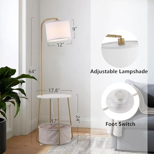 YJSQOEOE Floor Lamp with Cat Bed, Adjustable Lampshade, 3 Color Temperatures, Foot Switch Control, Tall Standing Lamp with Pet House, Modern Lighting for Living Room Bedroom Decor, Gold - Thumbnail 3