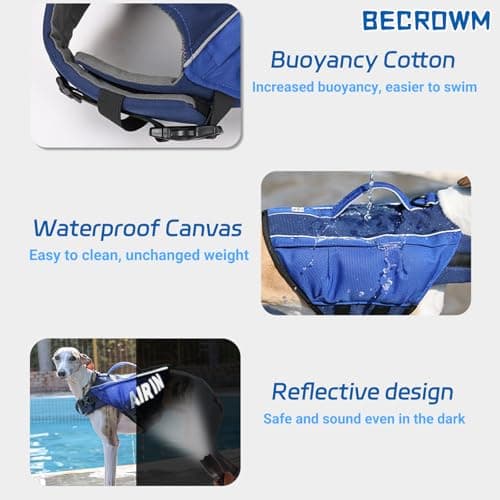 BECROWM Dog Life Jacket Ripstop Dogs Life Vest for Swimming Boating Dog Safety Vest Adjustable Preserver with High Buoyancy and Durable Rescue Handle for Small,Medium,Large Dogs (Medium) - Thumbnail 5