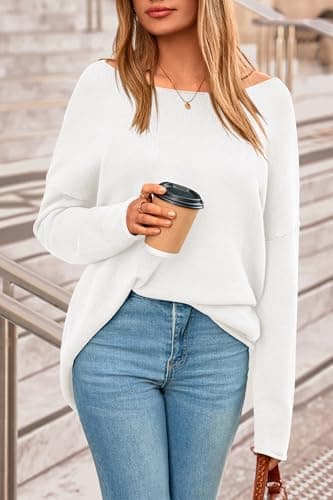 PRETTYGARDEN Women's Oversized Sweaters 2026 Casual Long Sleeve Scoop Neck Pullover Tops Loose Cozy Knit Spring Outfits(White,Medium) - Thumbnail 3