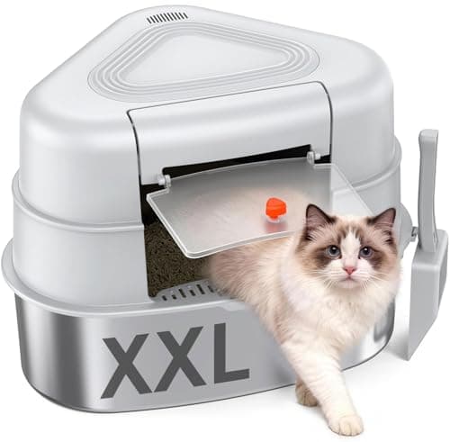 Chumajor XXL Stainless Steel Corner Cat Litter Box with Lid - Sturdy, No Odor & Space-Saving Hidden Design for Large Cats, Grey - Image 1
