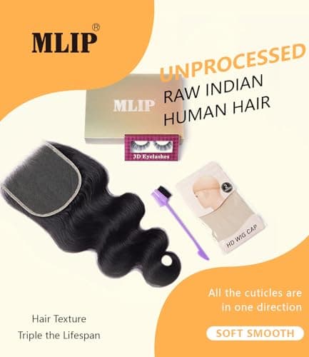 Mlip 5x5 HD Lace Closure Body Wave, 0.10mm Ultra Thin Invisible Swiss Lace, Skinlike Real HD Lace Melt into Skin Perfectly, Pre-plucked Natural Hairline, Raw Indian Human Hair 18 Inches - Thumbnail 6